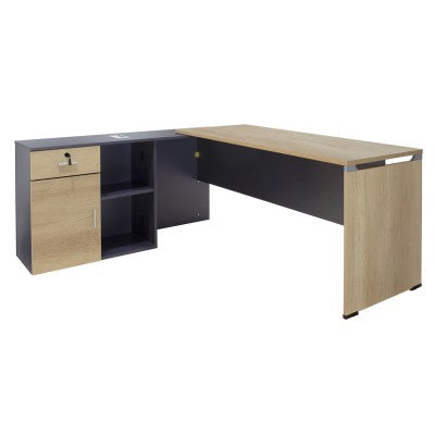 Commercial desk reversible Lotus oak-dark gray color 180x160x75cm