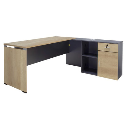 Commercial desk reversible Lotus oak-dark gray color 180x160x75cm