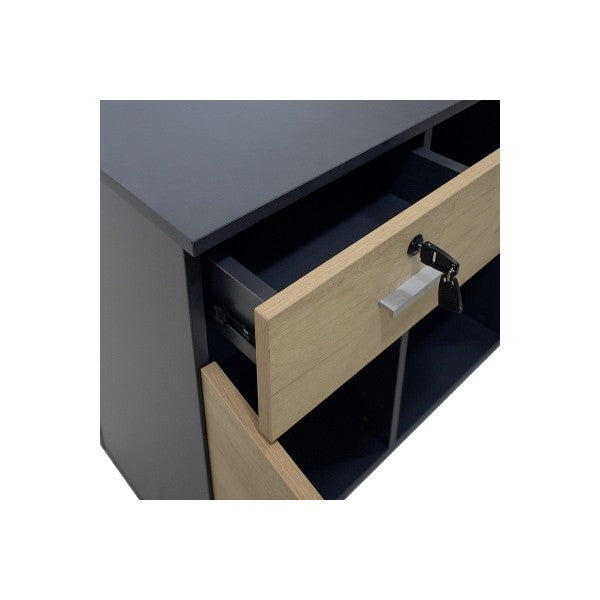 Commercial desk reversible Lotus oak-dark gray color 180x160x75cm