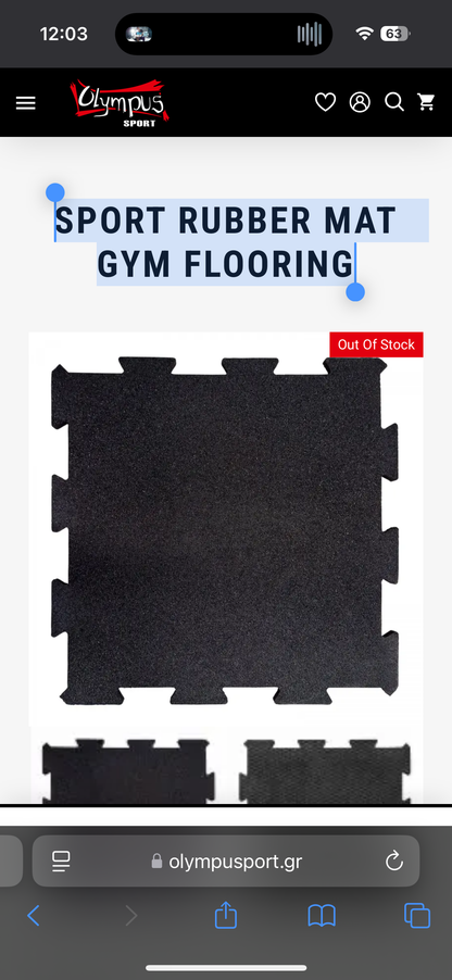 SPORT RUBBER MAT GYM FLOORING 100x100x1.5cm