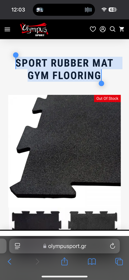 SPORT RUBBER MAT GYM FLOORING 100x100x1.5cm