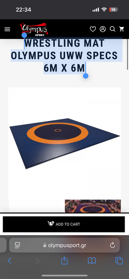 WRESTLING MAT OLYMPUS UWW SPECS 8M X 8M