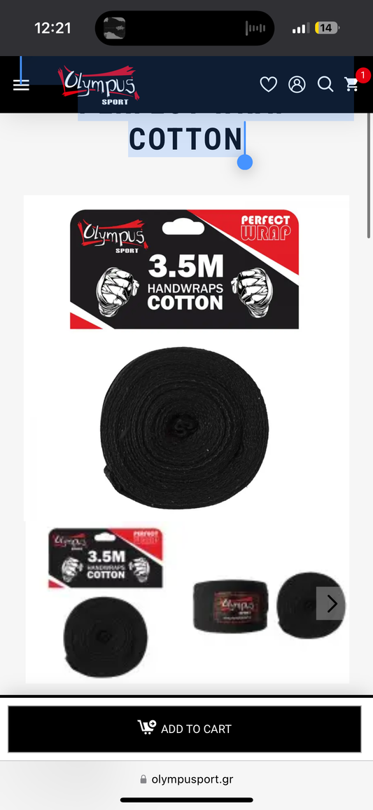 HAND WRAPS OLYMPUS PERFECT WRAP COTTON Black 5x350cm