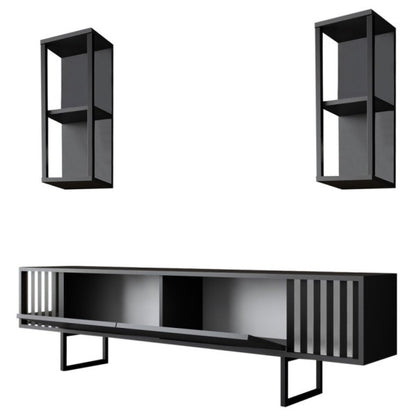 TV cabinet + wall shelves Chrome Line - Anthracite, Black